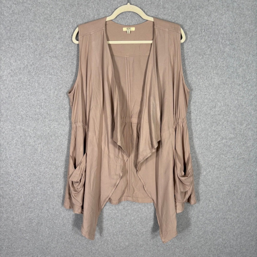 KORI Vest Medium Drape Asymmetric Flowy Festival Boho Neutral Utility Khaki GORP
